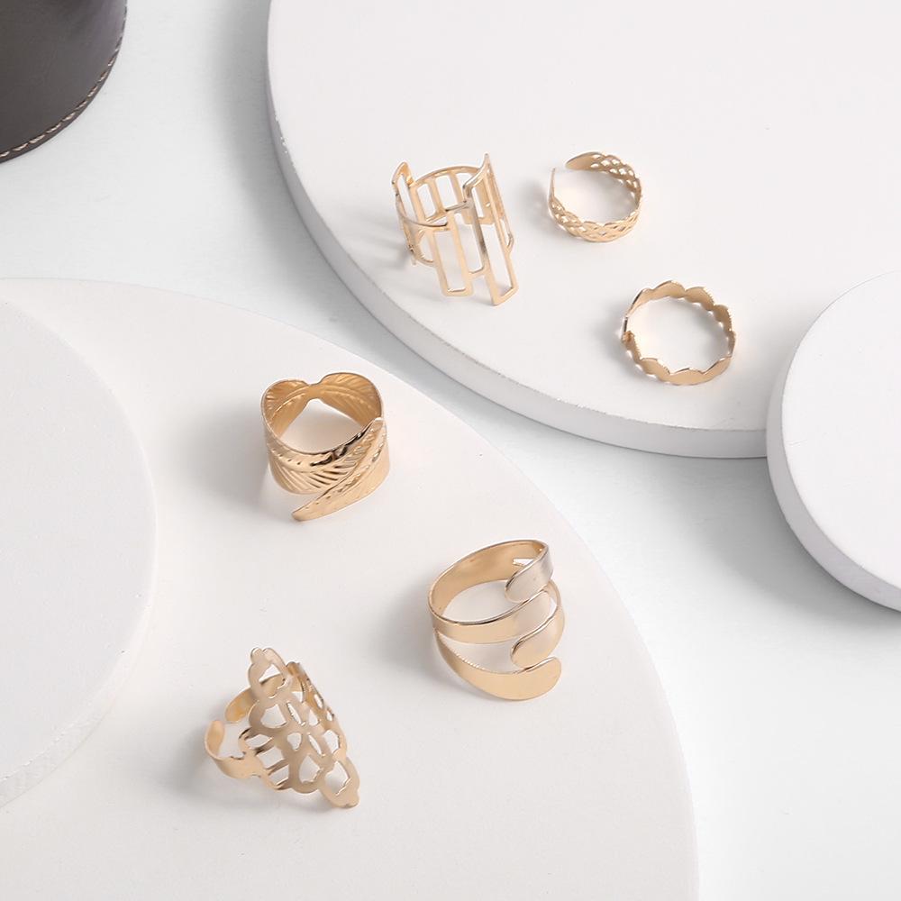 Leaf Crown Geometric Joint Ring 6-Piece Combination Ring Set, Best Selling