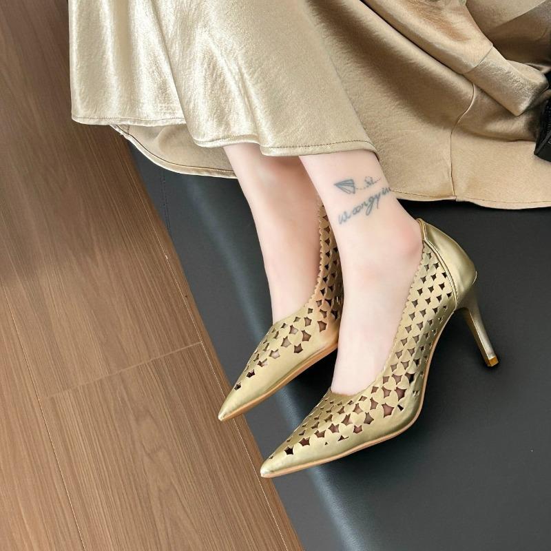 Fashion Summer New Fashion Temperament Pointed Toe Cutout High Heels Women's Fashion Comfortable Versatile Single Shoes