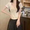 Pink Short Sleeve T Shirt With Embroidery For Elegant Casual Wear