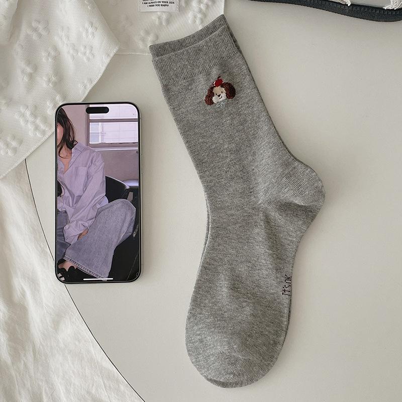 

Милые плюшевые женские мультяшные носки с щенками, носки до середины икры, осенние полосатые махровые носки с отворотом 1 pair