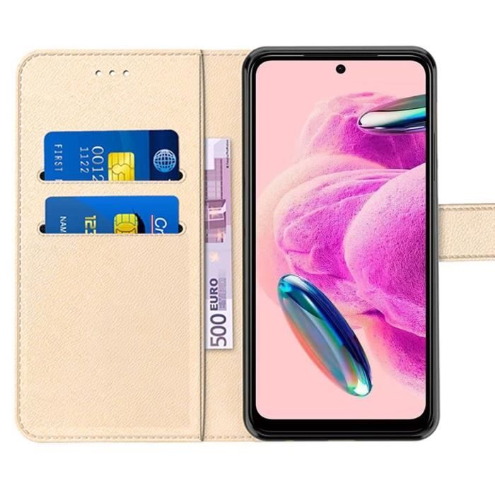 Coque + 2 Verres Trempés pour Xiaomi Redmi Note 12S, Etui Antichoc en Effec Cuir avec Porte-cartes Doré (pas pour Redmi Note 12)