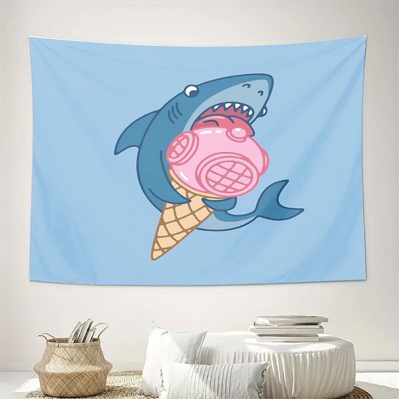 Ice Cream Shark Tapestry Wall Hanging Aesthetic Room Decor Beach Blanket Dorm Twin Size Cool Gift