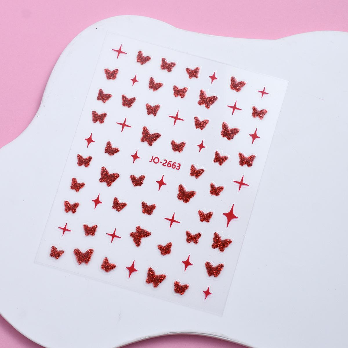 

3D Nail Art Stickers: Bows, Stars, Butterflies, Hearts, and Starbursts in Red, Pink, and Silver Decals