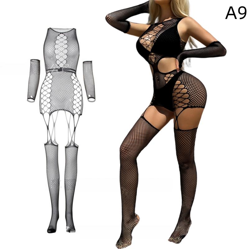 Dámské síťované přiléhavé síťované body Sexy spodní prádlo Spodní prádlo Krajka Transparentní Jednodílné tělové punčochy Kombinézy Punčochy Uniforma