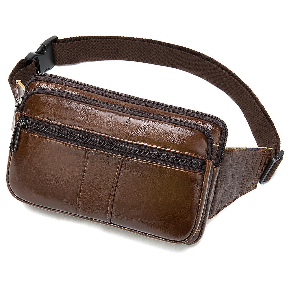 Men's Retro Genuine Leather Crossbody Chest Bag, Top Layer Cowhide Waist Bag
