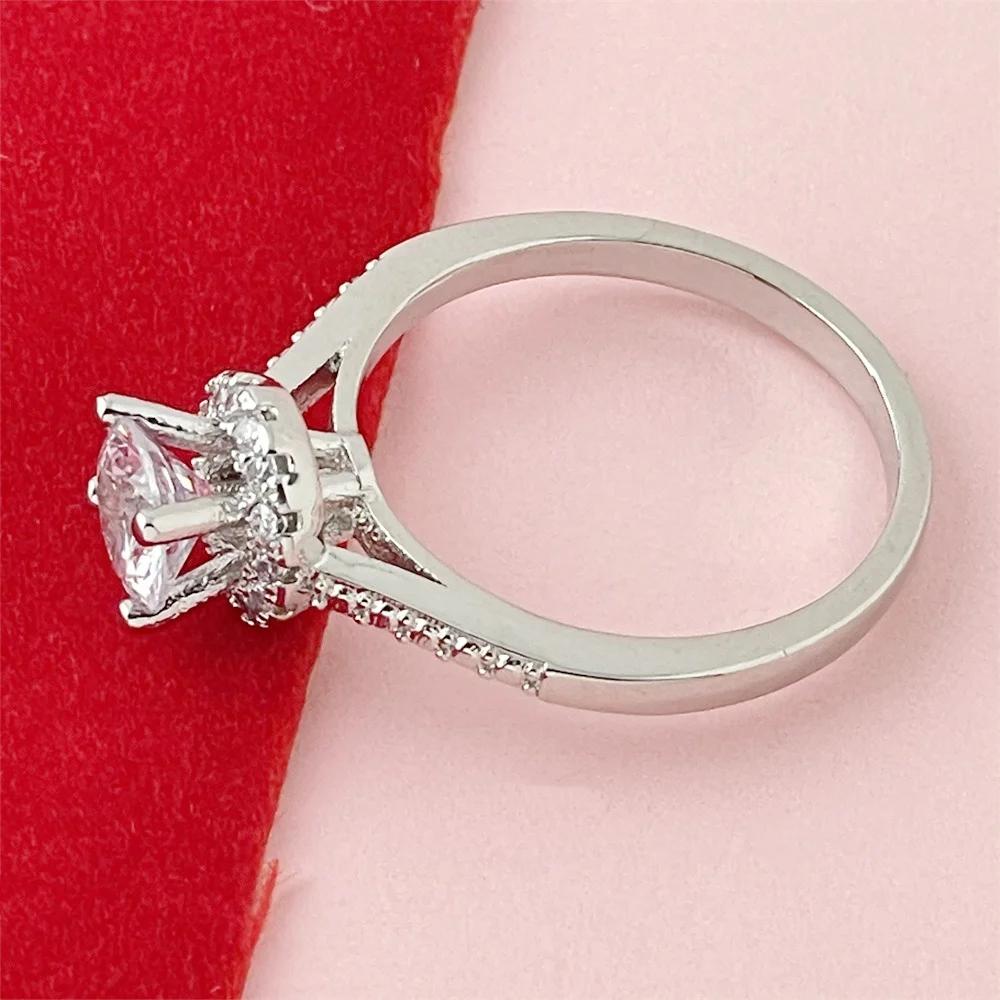 New 925 Sterling Silver Ring Simulation Diamond CZ Ring, Suitable For Female Charm Jewelry Engagement Gifts