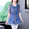 Women's Plus Size Blouse Summer Stretch Print Mesh Blouse Oversized Shirt Short Sleeved Loose  Blouse Top