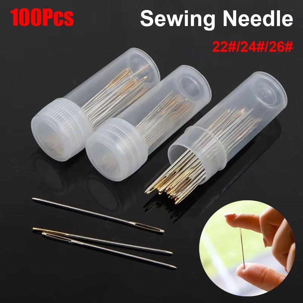 100Pcs Multi-size Tail Embroidery Fabric Cross Stitch Darning Needles Craft Tools 22/24/26# Stainless Steel DIY Sewing Needle