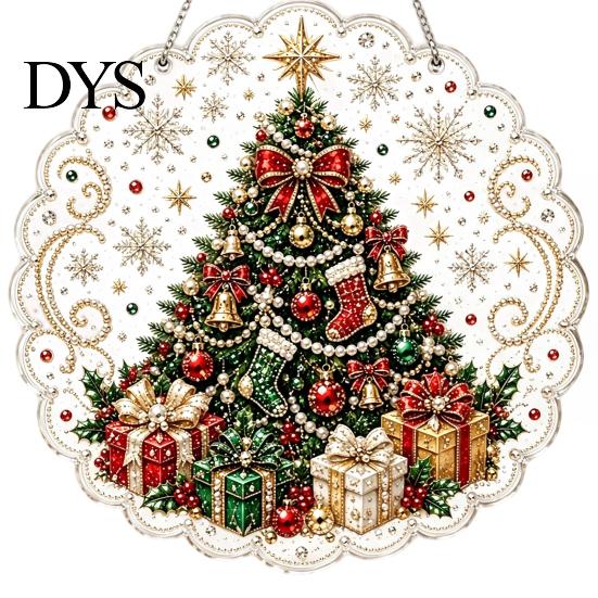 Faux Pearl Art Kits for Adults Christmas Ornament DIY Kit, Hanging Angel Santa Suncatcher, 3D Window Sparkling Sun Catcher Craft Kit Adults,