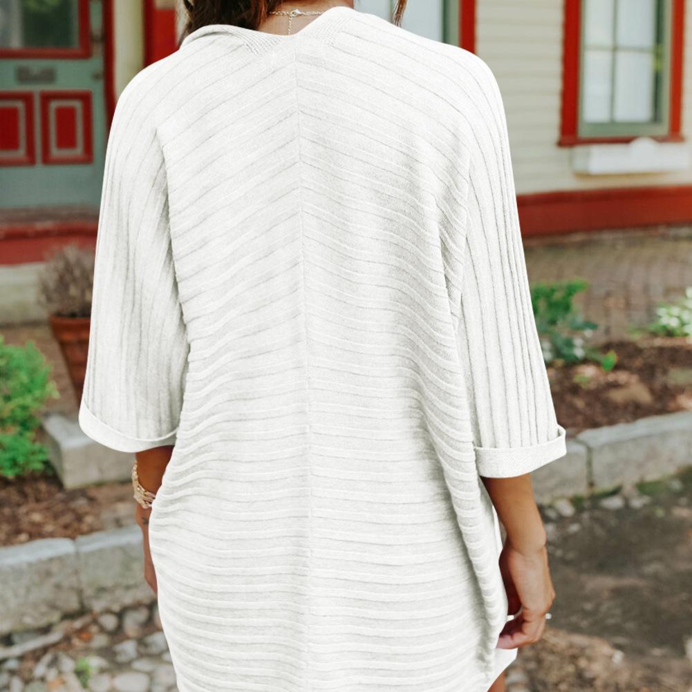 Women's Cardigan Knitted Jacket Spring Autumn New Thin Solid Color Five-minute Sleeve Outwear Sweater Large Size Tops