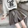 High Waist PU Leather Bootcut Shorts - Elastic, Plus Size, Wide Leg, Loose Fit, Black, Women’s Stylish Autumn/Winter Wear