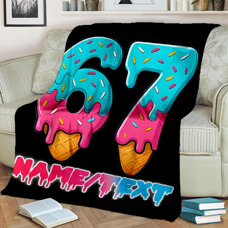 1PC Custom Name Dessert Number Celebration Flannel Blanket Versatile,all-season Throw Suitable for the Living Room,bedroom,camping,travel,and Gift