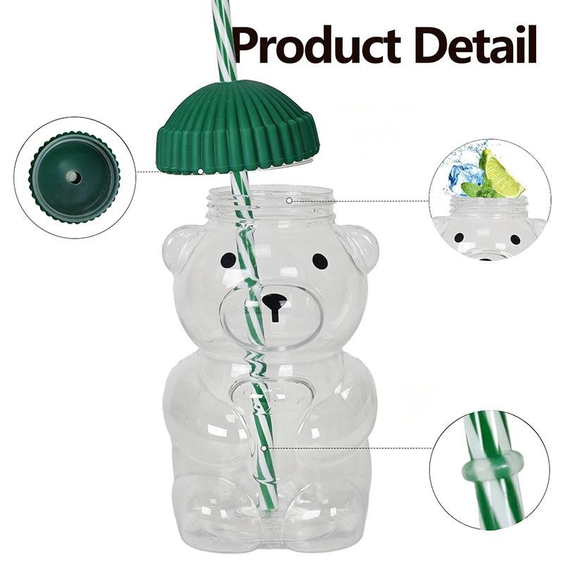 Glass Bear Cup With Straw And Lid, 20 Oz High Glass, Suitable For All Beverages, Can Be Used In Microwave Oven
