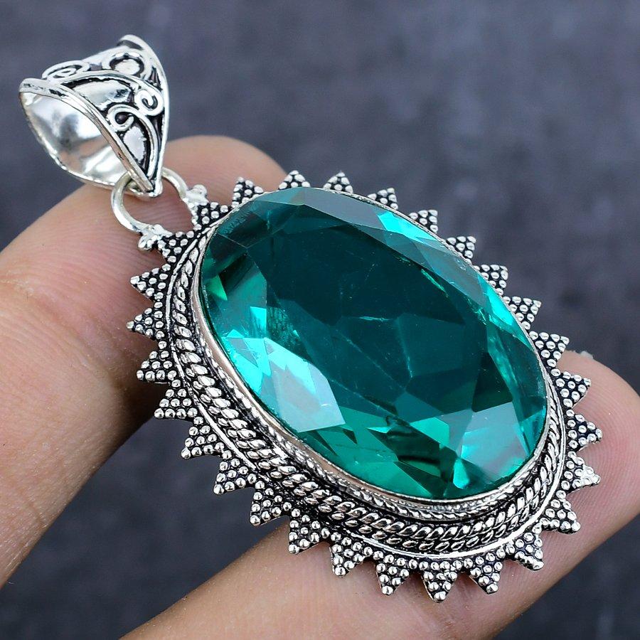 Přírodní indigolitový turmalín 925 Sterlingové stříbro Šperk Přívěsek 2,17" k3P84