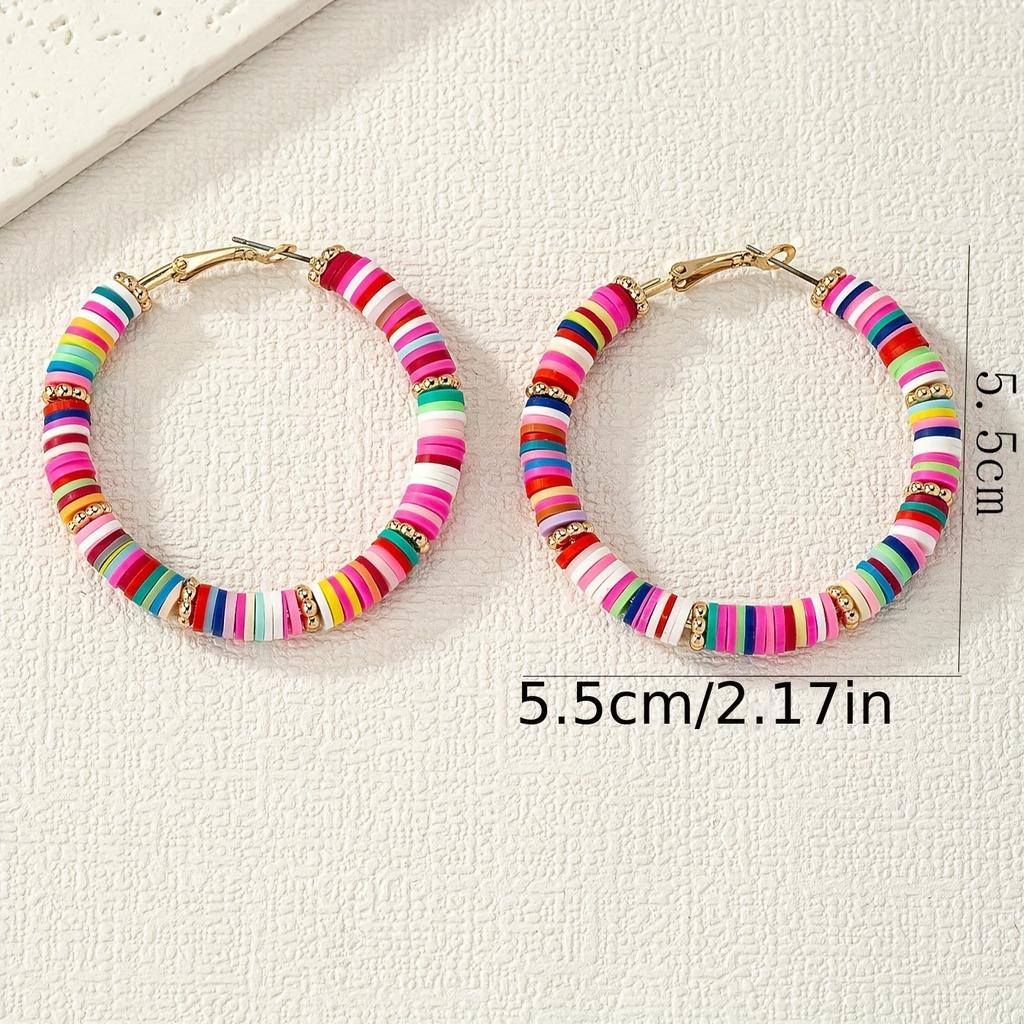 Autumn new mixed-color soft pottery piece circle earrings women's hip-hop exaggerated C-shaped earrings
