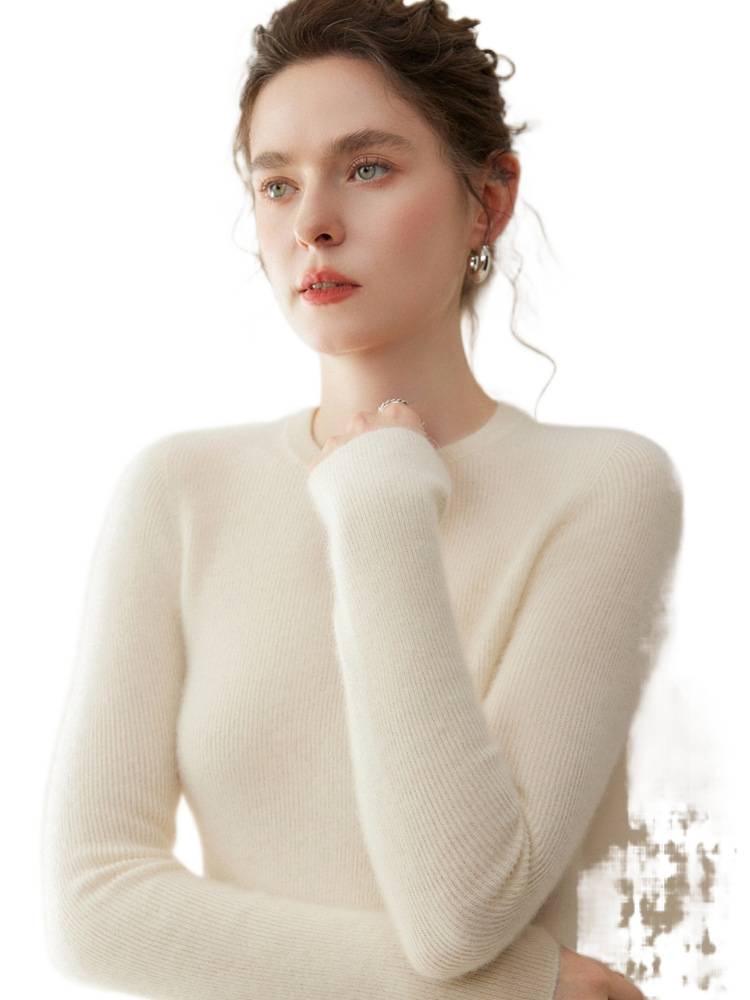 Women's 100% Pure Cashmere Slim Fit Round Neck Sweater, Seamless Knit Pullover for Autumn/Winter