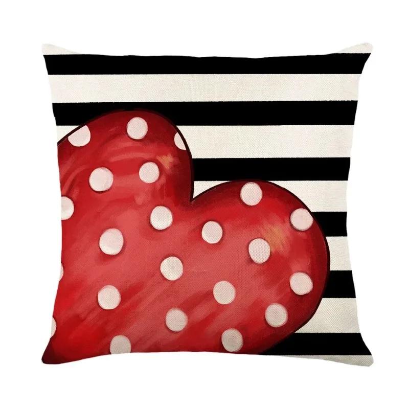 2024 Valentine's Day Gift Sweet Cushion Cover 45x45cm Linen Pillowslips Bedroom Pillowcase LOVE Heart Pattern Throw Pillow Cover