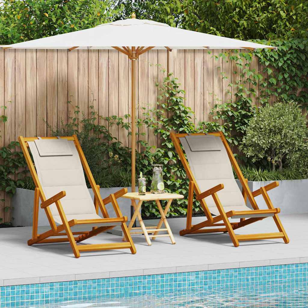 vidaXL Folding Beach Chair with Cushions 2 pcs Brown Solid Acacia Wood
