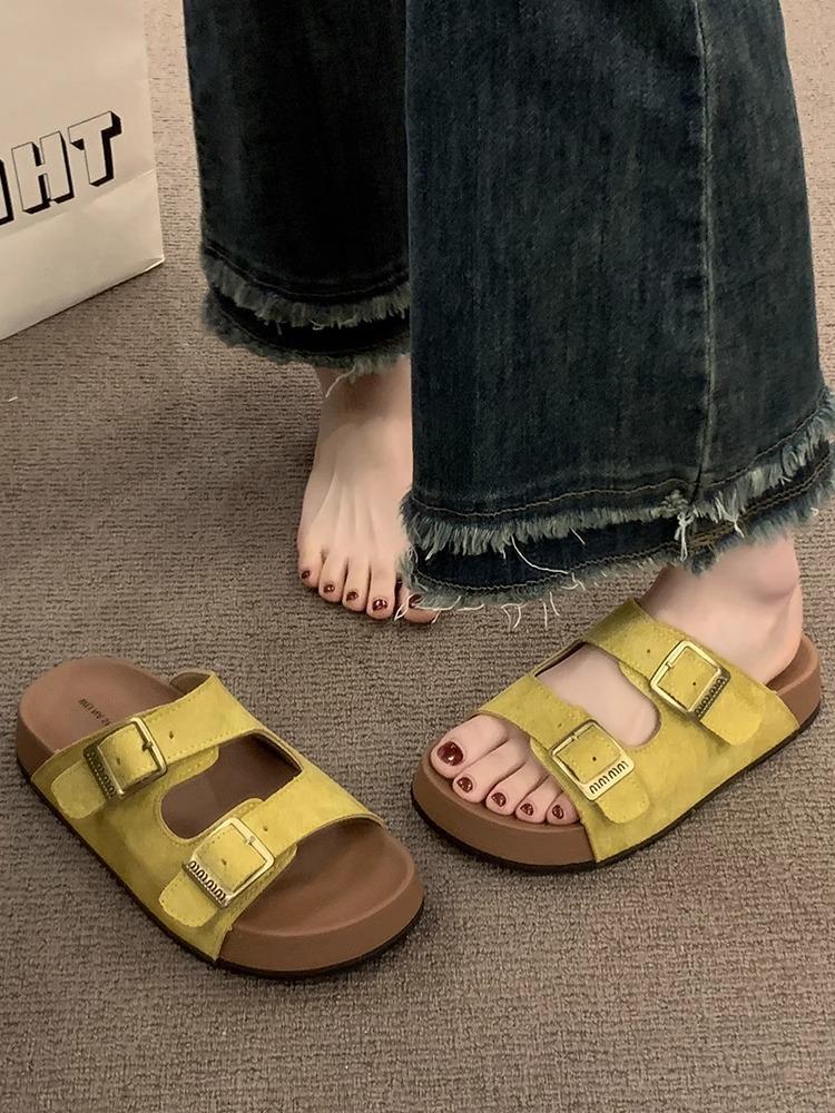 

Thick-bottomed Birkenstock slippers for women s summer wear 2025 new high-end fashion casual beach one-word cool slippers 39 жёлтый