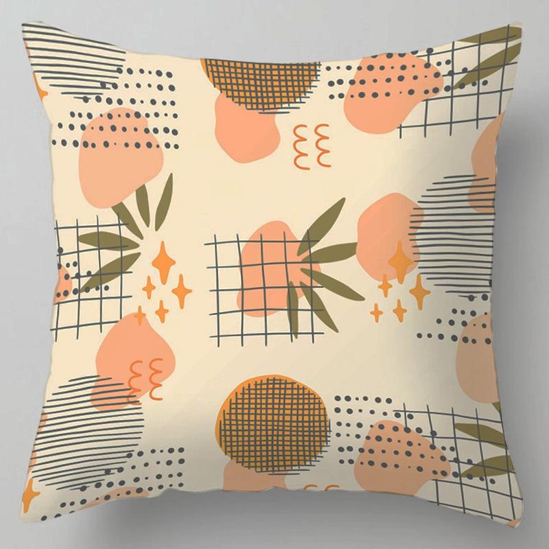Geometric Abstract Floral Pattern Throw Pillow Cover With Short Plush Print For Living Room Sofa Decoration Cushion Cover