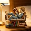 Unique Gift for Avid Readers Woman Reading Book Wooden Plaque, Just A Girl/Boys Who Loves Statue on Sofa Wood Sign Shelf Desk, Personalized