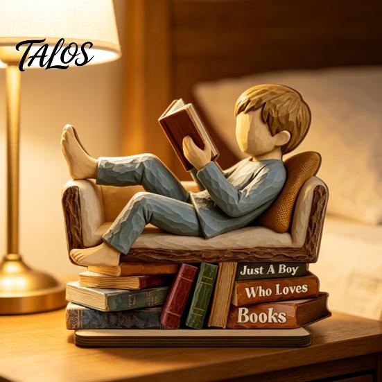Unique Gift for Avid Readers Woman Reading Book Wooden Plaque, Just A Girl/Boys Who Loves Statue on Sofa Wood Sign Shelf Desk, Personalized