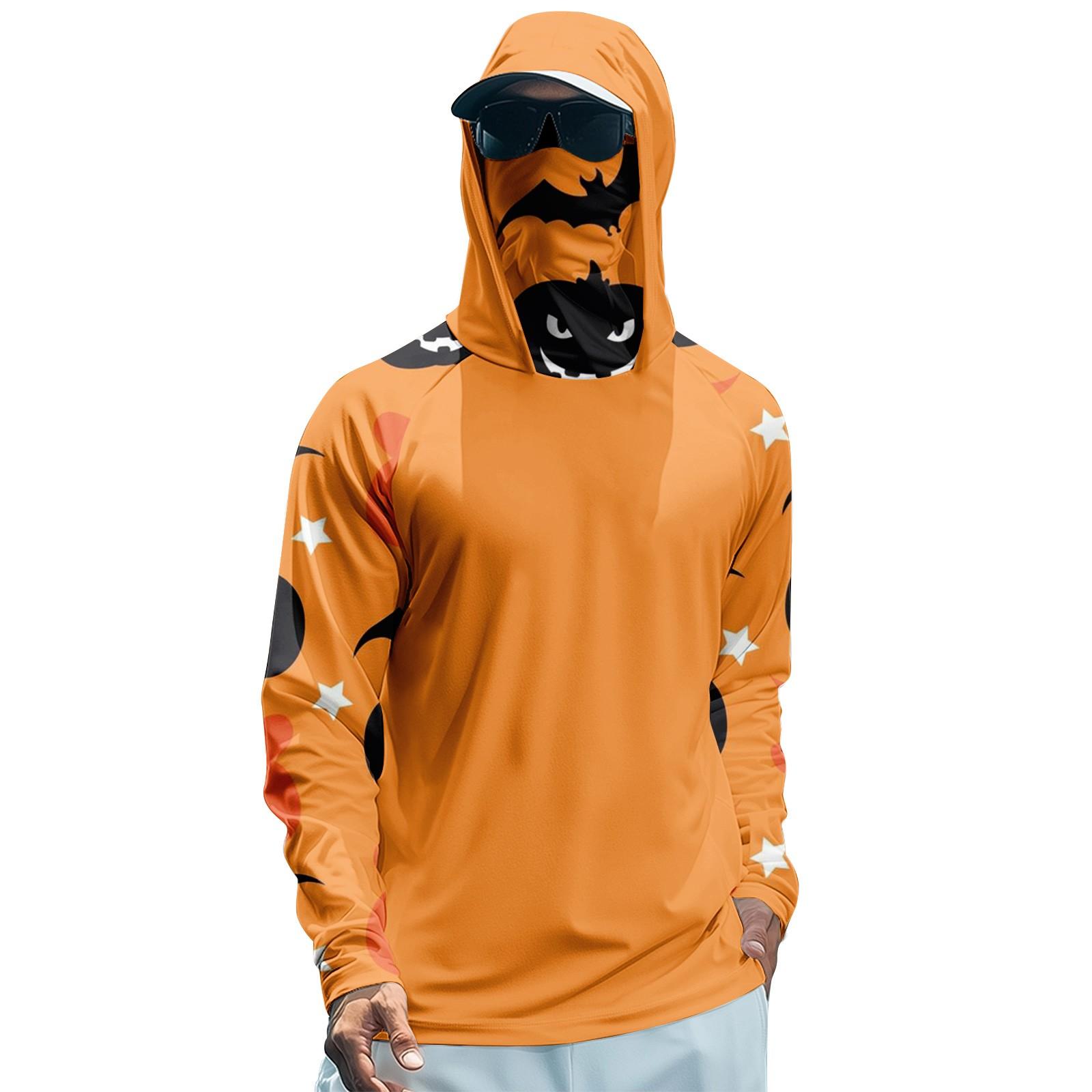 

Чоловіча функціональна рибальська толстовка реглан з принтами на Хелловін - сонцезахисна сорочка з довгим рукавом, захист від УФ-променів UPF 50+, з сітчастим козирком M Кіновар