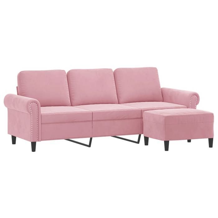 VidaXL 3-seater Sofa with Footrest Pink 180 Cm Velvet, Sofa, Sofa with Footrest, Three-seater Sofa, 3201218