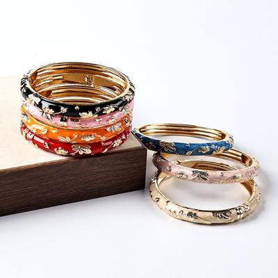 Fashion Colorful Vintage Cloisonne Bangle Traditional Enamel Flower Bangle Open Cuff Chinese Women's Hand Bracelet Girls