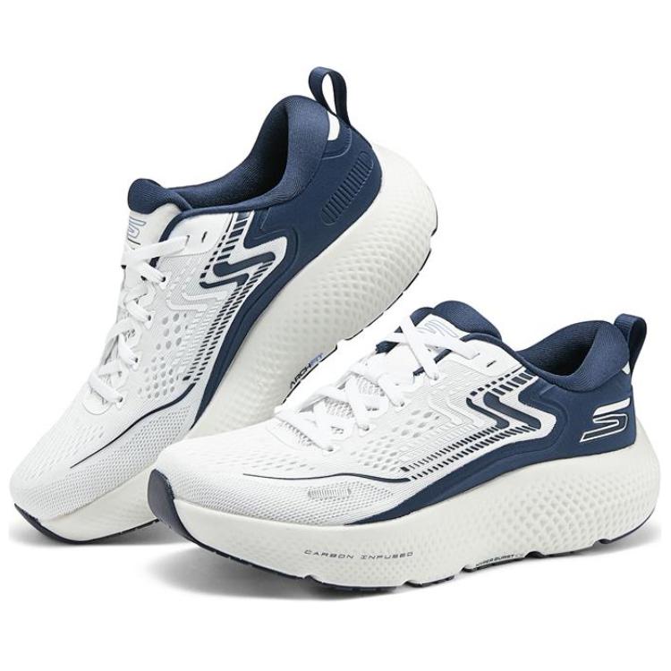 Skechers Go Run Max Road 6 Lightweight Comfortable Durable Low Top Training Running Shoes Men Sneaker White Blue 246078-WNV