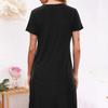 Simple Style Lady's Nightgown with Short Sleeves, V-neck, Buttoned Front, Loose and Comfortable Mid-length Home Wear