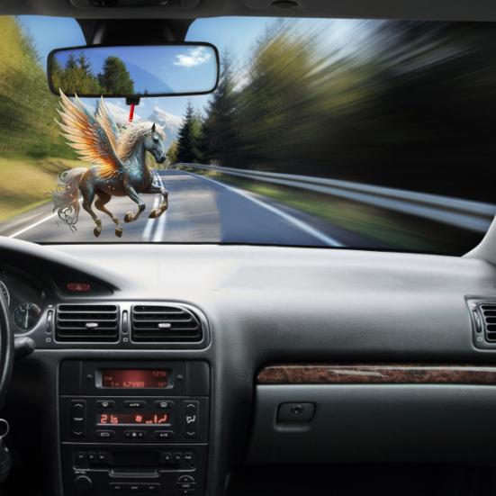 Pferd Ornament Acryl 2D Flach Realistisch Fliegendes Pferd Weihnachtsbaum Anhänger mit Funkelndem Strassstein Zuhause