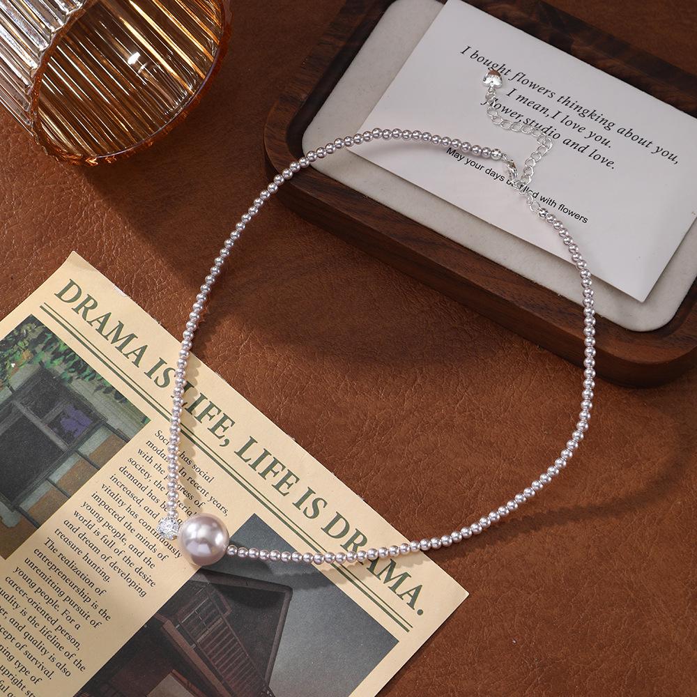 Elegant French Light Luxury Pearl Necklace - Minimalist Design Clavicle Chain Accessory