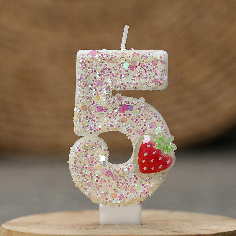1PC Fluorescent Yellow Strawberry Number Candles 0-9 Age 0-9 Cake Toppers 7.5x4cm