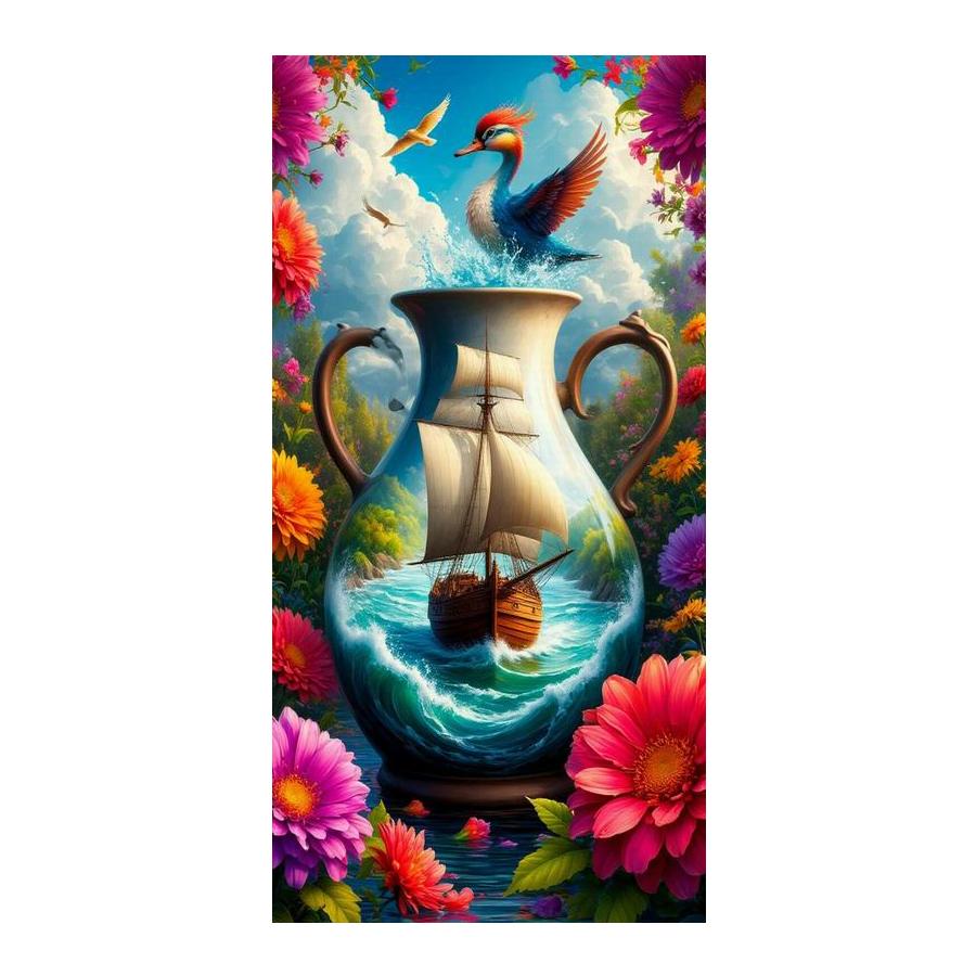 Diy Diamond Mosaic Fantasy Vase Sailboat Landscape Large Size Diamonds Painting Full Drill Rhinestone Embroidery Jewelry Cross Stitch Kits Wall Decor