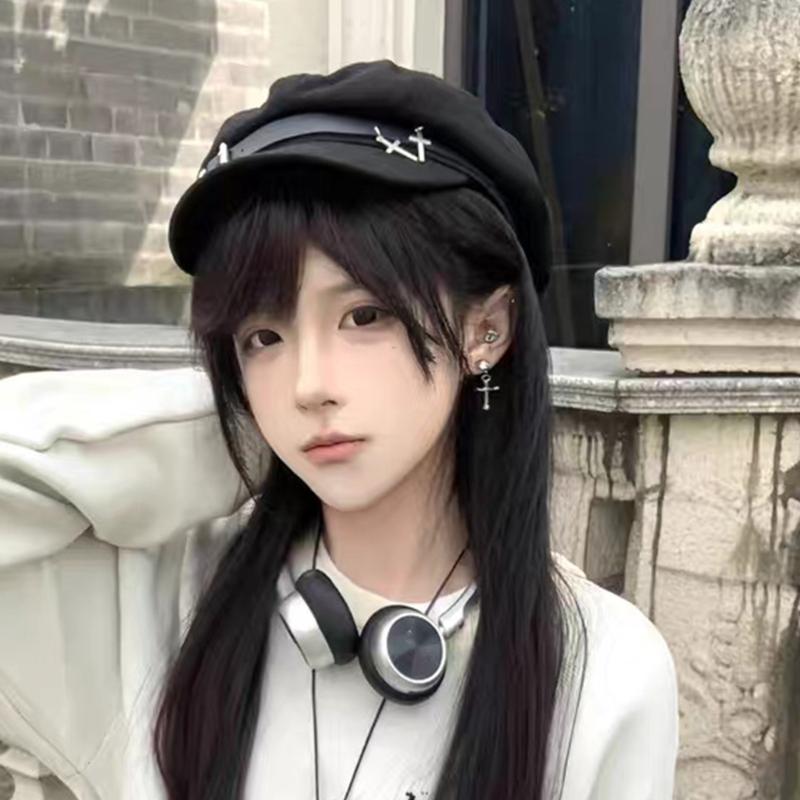 Handmade Berets Lovely Rabbit Painter Hat for Girls Furry Ear Cabbie Hat for Outdoor Leisure Casual Wear
