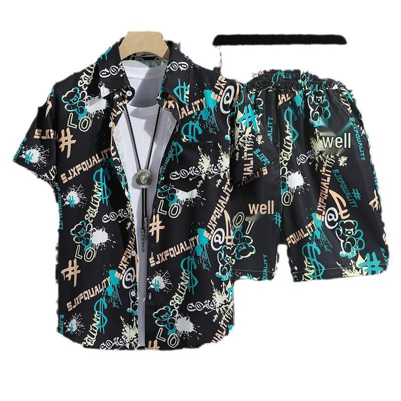 Herren Retro Blumen Kurzarm Hemd Set - Hainan Strandmode, Sanya & Hawaii Stil