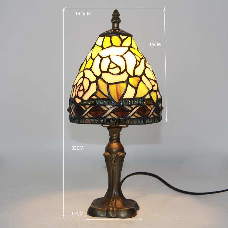 Kleine Tischlampe Dekoration Schlafzimmer Retro Buntglas Form Licht Tiffany Stil vierblättriges Kleeblatt Rose Blume Design 8" Zimmer