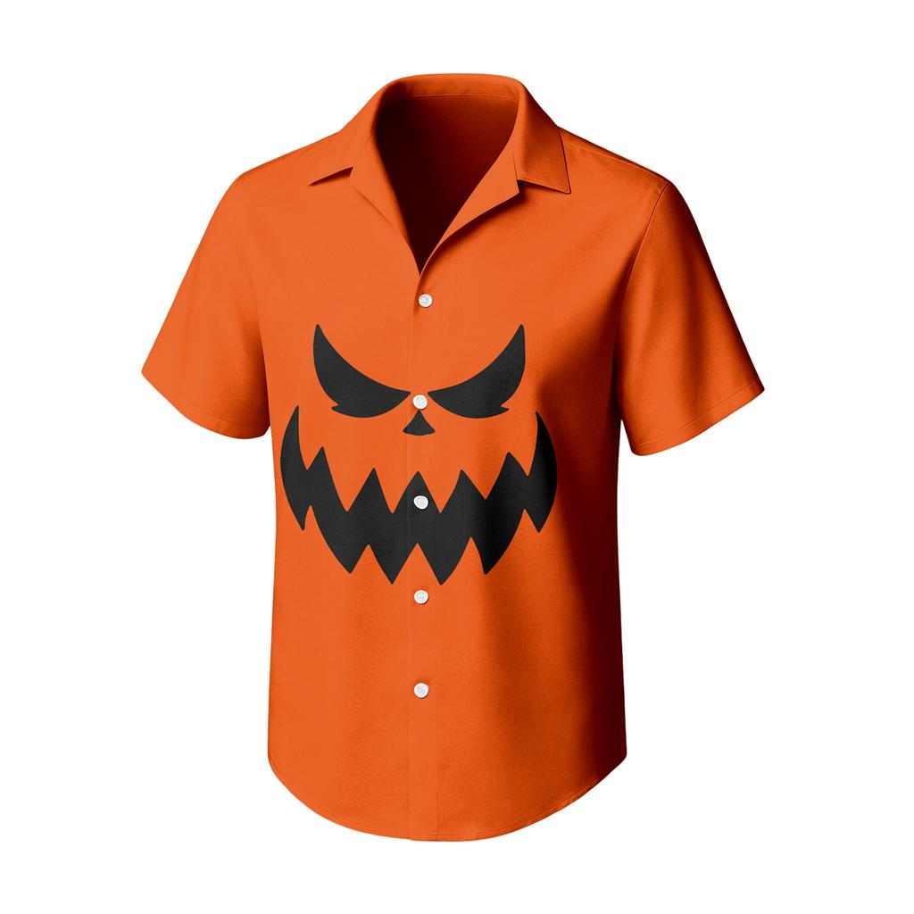Men's Casual Short Sleeve Halloween Print Shirt for Everyday Wear