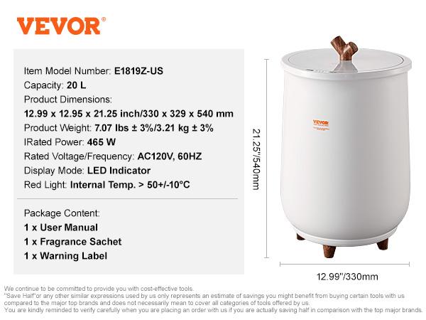 

SucceBuy Подогреватель полотенец 20 л Большое ведро-подогреватель полотенец со светодиодным экраном Автоматическое отключение Блокировка от детей Нагрев 4 уровня Регулировка времени