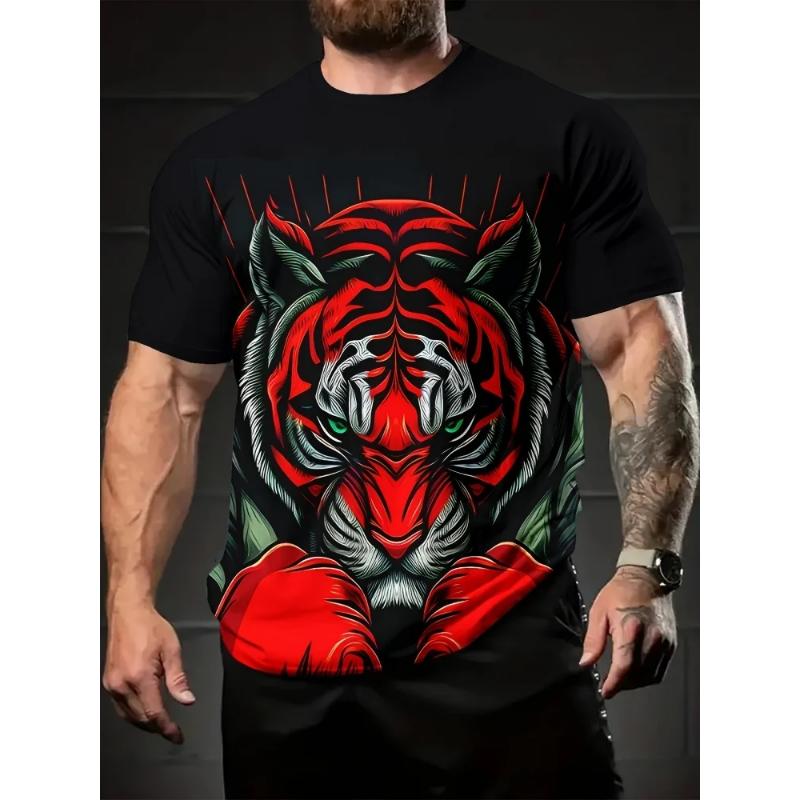 Fashion Men's Crew Neck Short Sleeve 3D Animal Color Printing Animal Short Sleeve Crew Neck T-Shirt