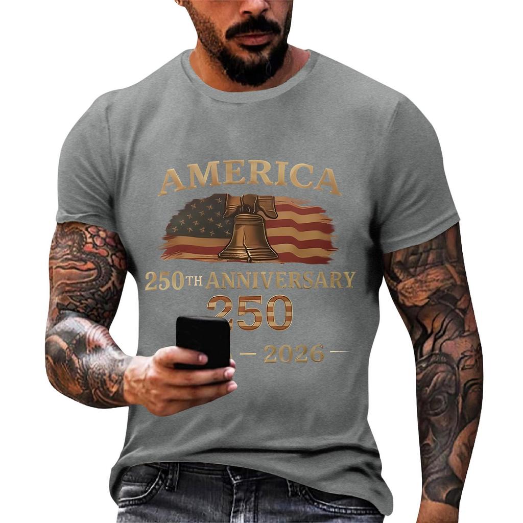 Herren lockeres und lässiges T-Shirt mit Flaggenaufdruck, Kurzarmhemd