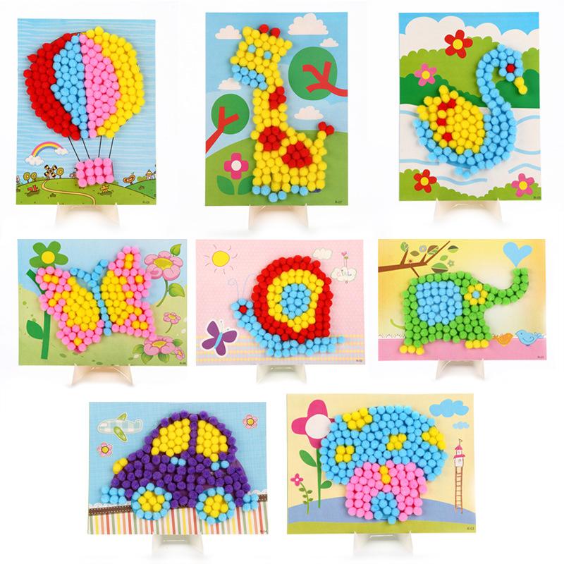 2/4PCS Fur Ball Painting Household Handmade DIY Handicrafts Desktop Wall Decoration Various Patterns Cute Cartoon Drawing TMZ