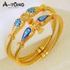 Ethiopia Classic Turquoise Bracelet 21k Gold Plated Dubai Charm Opening Bangles Oman Women Bridal Wedding Party Jewelry
