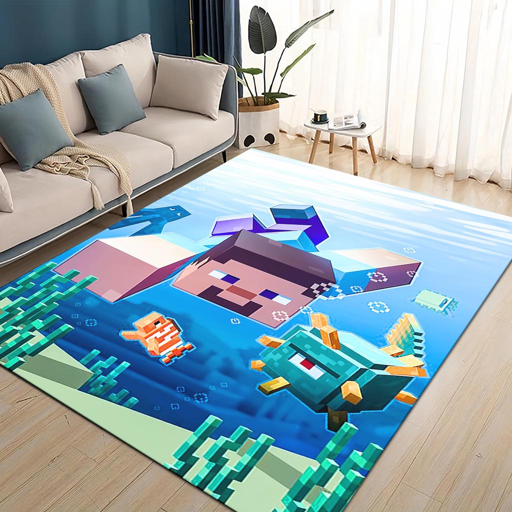 3D Moje světová stavební hra Kreslený koberec pro obývací pokoj Ložnici Domácí dekorace pohovky, Dětská hrací protiskluzová podložka na podlahu