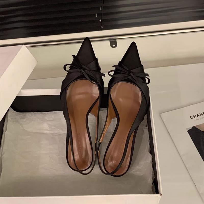 2025 Comfort Shoes for Women Sandals Stiletto Heels Bow Tie Summer New Female Purple Large Size New Low Heels Pointed Toe Shoes