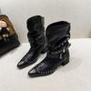 Female pointed European and American style boots fashion boots versatile autumn new rivet thick heel height increase thin short boots