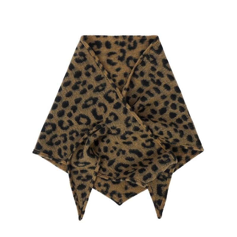 Womens Double Sided Leopard Print Triangle Scarf Soft Warm Shawl Wrap Fashion Neck Scarves For Autumn Winter