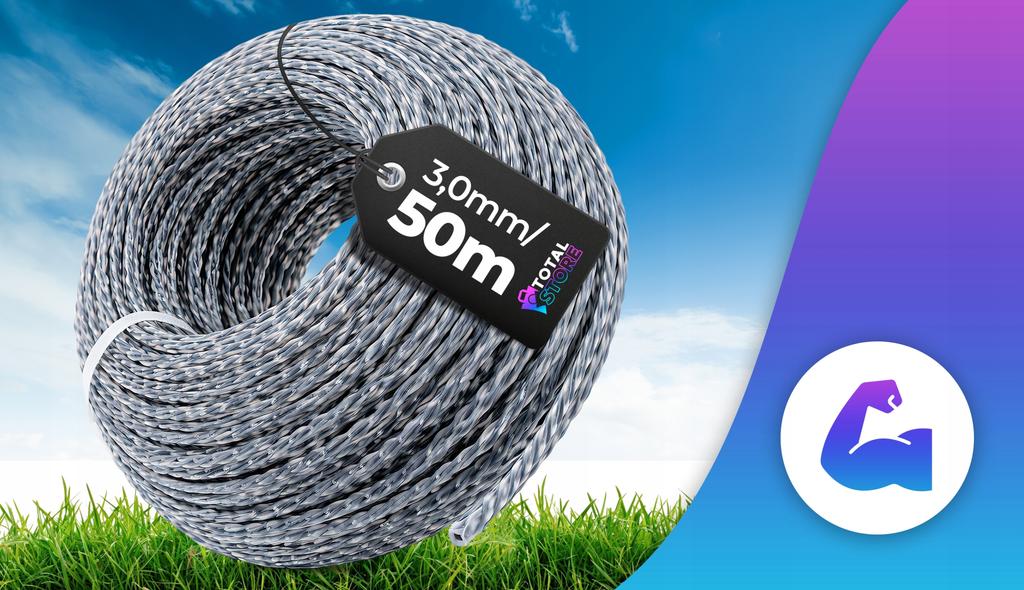 Zesílené řezací lanko 3,0 mm 50 m Kroucené pro křovinořez vyžínač sekání trávy