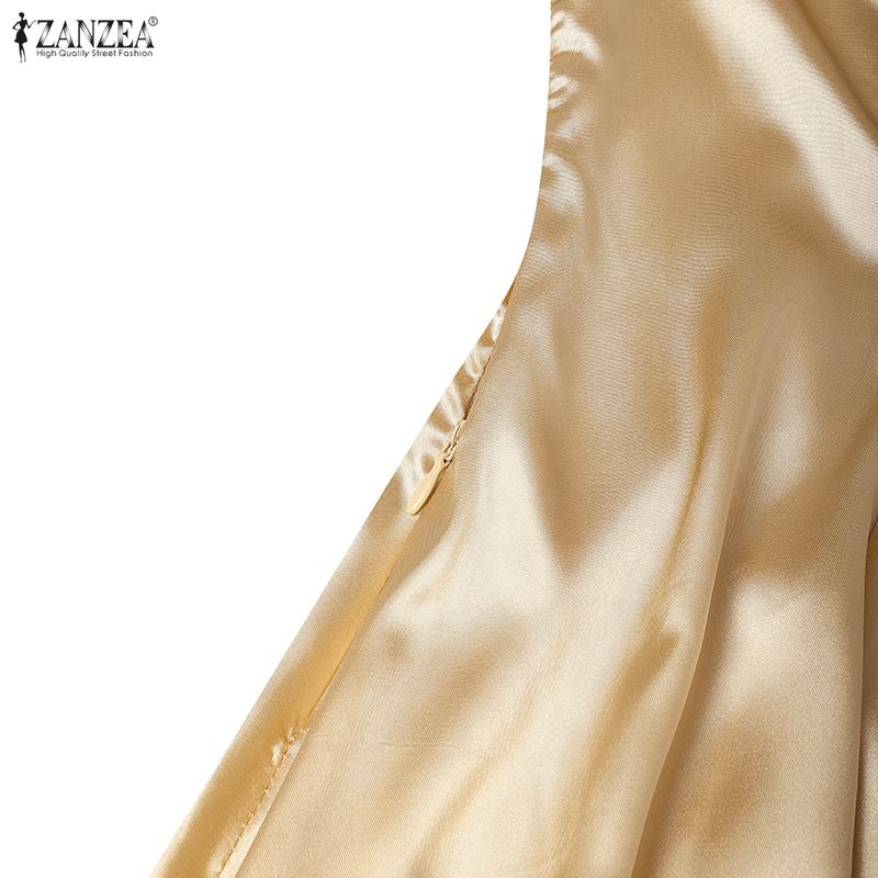 ZANZEA Women Casual Square Collar Summer Short Sleeve Party Long Dress